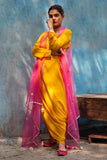 Alphonso Yellow Gown with Fuchsia Cape - Kavvach 