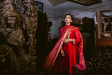Red Silk Kurta, Pant & Dupatta Set