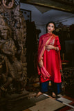 Red Silk Kurta, Pant & Dupatta Set