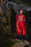Red Silk Kurta, Pant & Dupatta Set