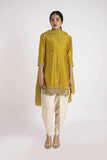 Scallop Kurta, Dhoti Pant & Dupatta Set