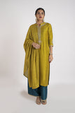 Citrine Silk Kurta, Pant & Dupatta Set - Kavvach 