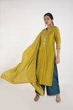 Citrine Silk Kurta, Pant & Dupatta Set - Kavvach 