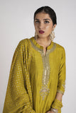 Citrine Silk Kurta, Pant & Dupatta Set - Kavvach 