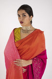 Pink and Tangerine Saree & Blouse Set - Kavvach 