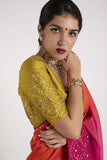 Pink and Tangerine Saree & Blouse Set - Kavvach 