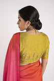 Pink and Tangerine Saree & Blouse Set - Kavvach 