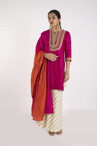 Pink Kurta, Palazzo & Dupatta Set - Kavvach 