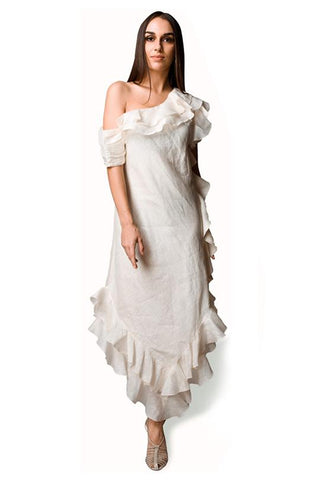 Ivory Ruffle Dress - Kavvach 