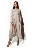 Ivory Embroidered Dress With Jacket - Kavvach 