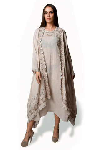 Ivory Embroidered Dress With Jacket - Kavvach 