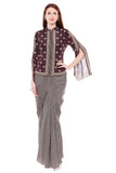 Printed Dhoti Draped Skirt with Jacket Set - Kavvach 