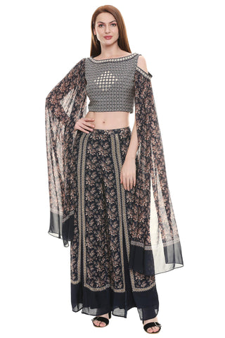 Crop Top with Angel Sleeves and Pants Set - Kavvach 