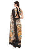 Mustard Yellow & Black Printed Pre-Stitched Saree Set - Kavvach 