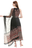 Black Printed Anarkali with Net Dupatta - Kavvach 