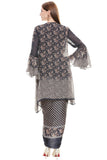 Printed Drape Dress with Chiffon Printed Jacket - Kavvach 