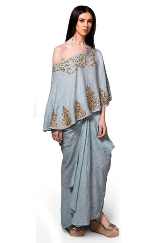 Embroidered Cape with Dhoti Skirt - Kavvach 
