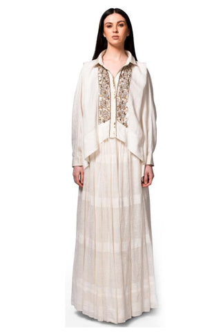 Ivory Silk Linen Top with Skirt - Kavvach 