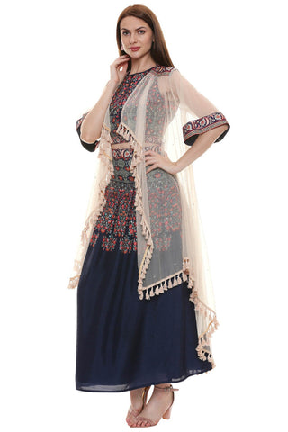 Black Crop Top & Printed Skirt - Kavvach 