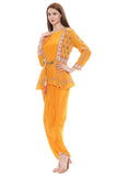 Yellow Drape Dress with Embellished Jacket - Kavvach 