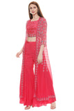 Pink Crop Top with Jacket and Sharara Pants - Kavvach 