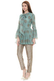 Green Printed Top and Pants Set - Kavvach 