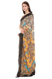 Mustard Yellow & Black Printed Pre-Stitched Saree Set - Kavvach 