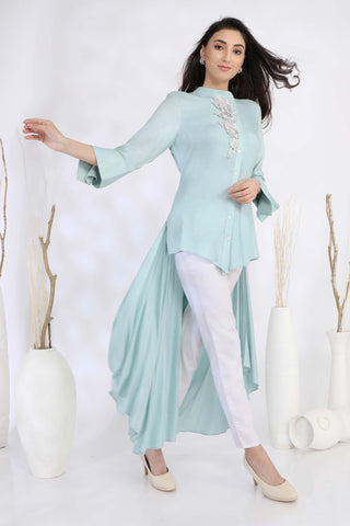 Powder Blue Asymmetric Shirt - Kavvach 
