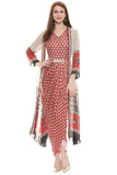 Drape Dress with Chiffon Printed Jacket - Kavvach 