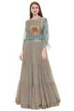Green Crop Top with Three-Tiered Skirt & Net Dupatta - Kavvach 