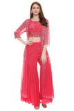 Pink Crop Top with Jacket and Sharara Pants - Kavvach 