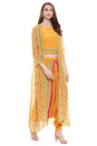 Yellow Printed Crop Top and Dhoti Pants - Kavvach 