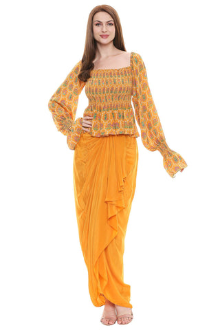 Draped Short Skirt with Printed Top - Kavvach 