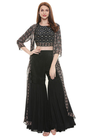 Printed Crop Top with Jacket - Kavvach 