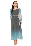 Smocking Printed Dress with Belt - Kavvach 