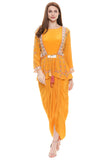 Yellow Drape Dress with Embellished Jacket - Kavvach 