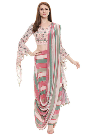 Net Saree with Tikki and Tassels - Kavvach 