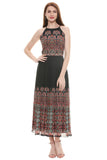 Black Printed Anarkali with Net Dupatta - Kavvach 