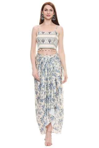 Floral Top and Skirt Set with Jacket - Kavvach 