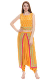 Yellow Printed Crop Top and Dhoti Pants - Kavvach 