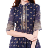 Printed Gathered Top with Dhoti Draped Skirt - Kavvach 