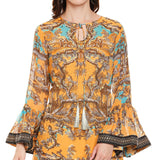 Mustard Yellow & Black Printed Top With Pants - Kavvach 