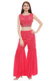 Pink Crop Top with Jacket and Sharara Pants - Kavvach 
