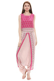 Pink Printed Crop Top and Dhoti Pants - Kavvach 