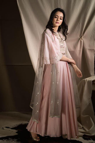 Embroidered anarkali with cape dupatta - Kavvach 