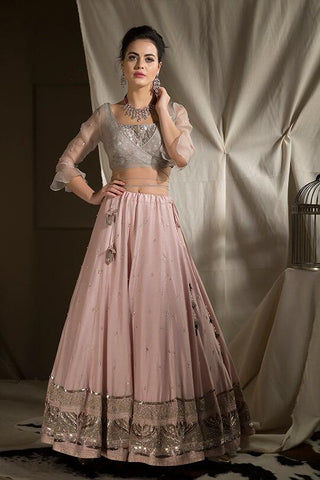 Embroidered lehenga with blouse and dupatta - Kavvach 