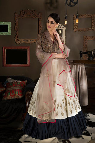 Brown and Ivory lehenga set - Kavvach 
