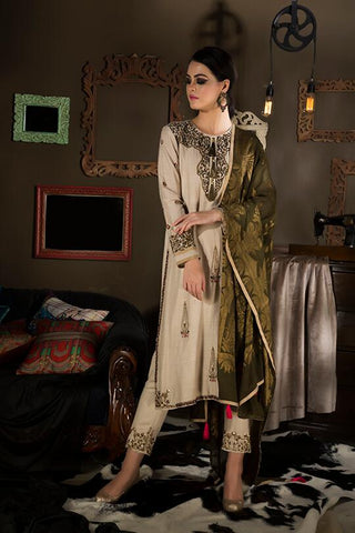 Beige and olive kurta set - Kavvach 
