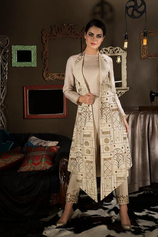 Embroidered Halter Jacket With Kurta Pants - Kavvach 