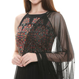 Black Printed Anarkali with Net Dupatta - Kavvach 